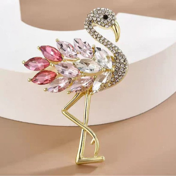 Multi Color Flamingo Gold Plated Crystal Brooch For Women Bulk