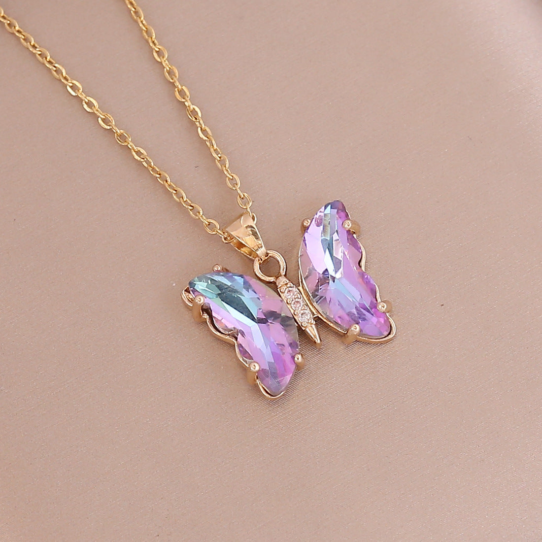 Butterfly 18K Gold CZ Anti Tarnish Necklace Pendant Chain Bulk