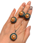 Pearl Green Pink Silver CZ Anti Tarnish Necklace Earring Set Bulk