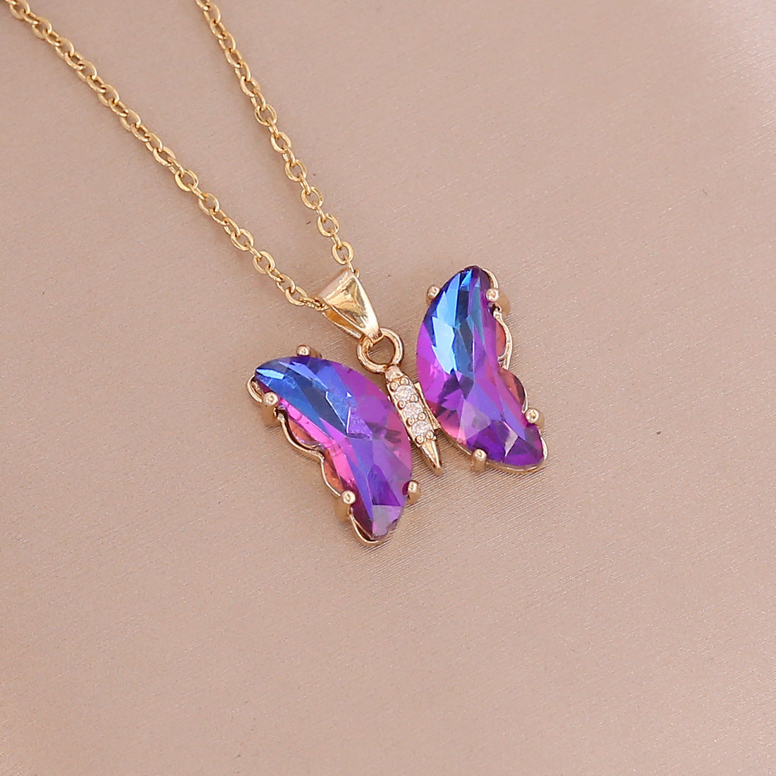 Butterfly 18K Gold CZ Anti Tarnish Necklace Pendant Chain Bulk