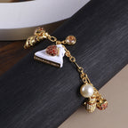 Strawberry Cake Bread Inlaid Pearl Cubic Zirconia Anti Tarnish Charm Chain Bracelet For Women
