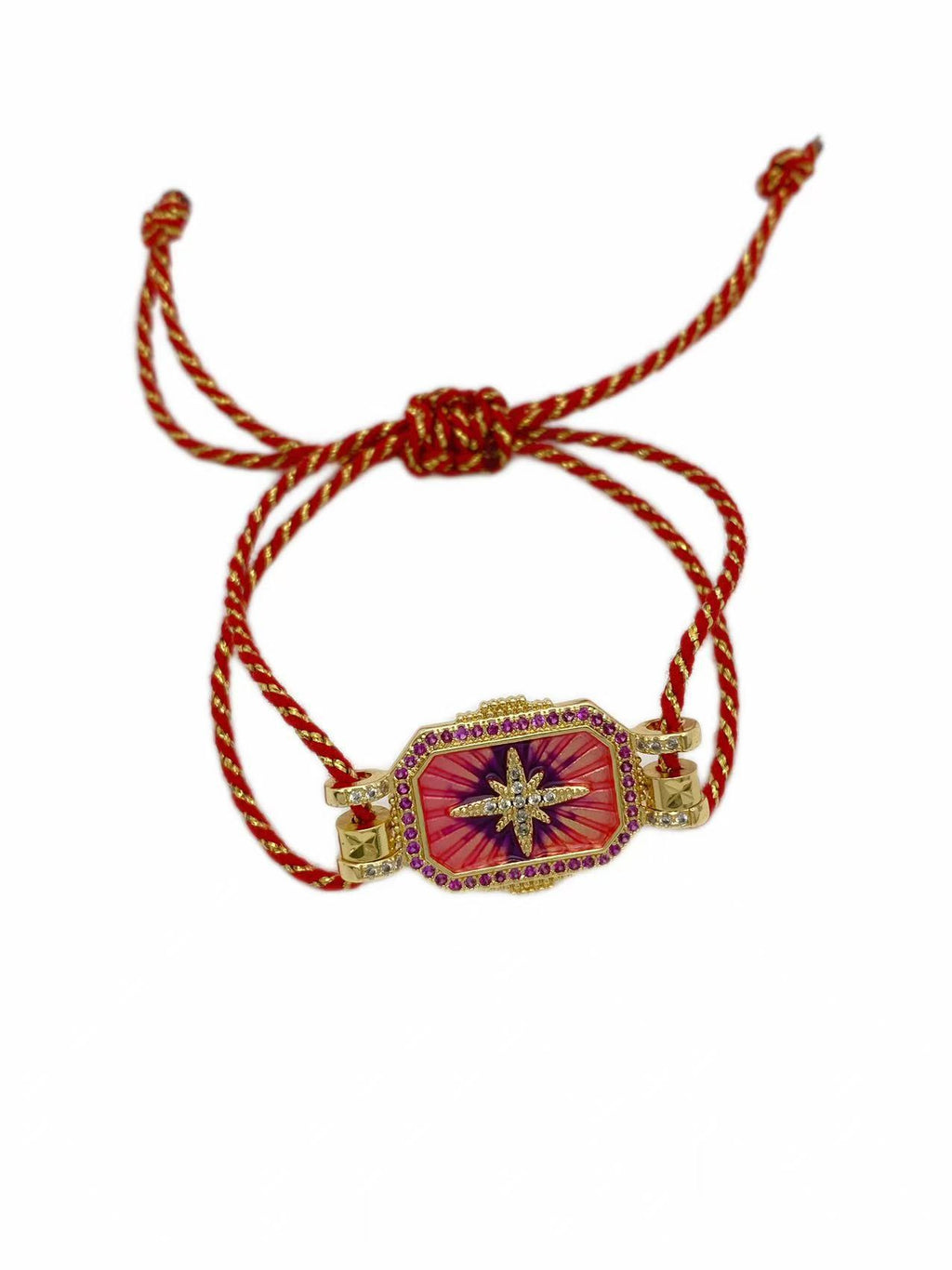 Evil Eye Bird Star 18K Gold CZ Enamel Adjustable Thread Bracelet Bulk