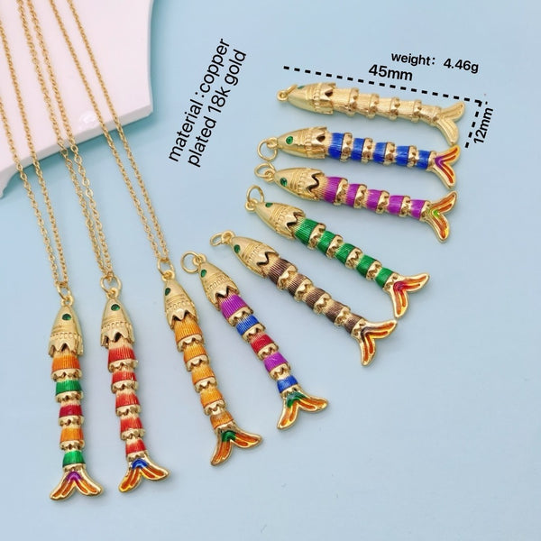 Multi Color Fishbone Gold Plated Enamel Copper Pendant Chain For Women Bulk Secondary image