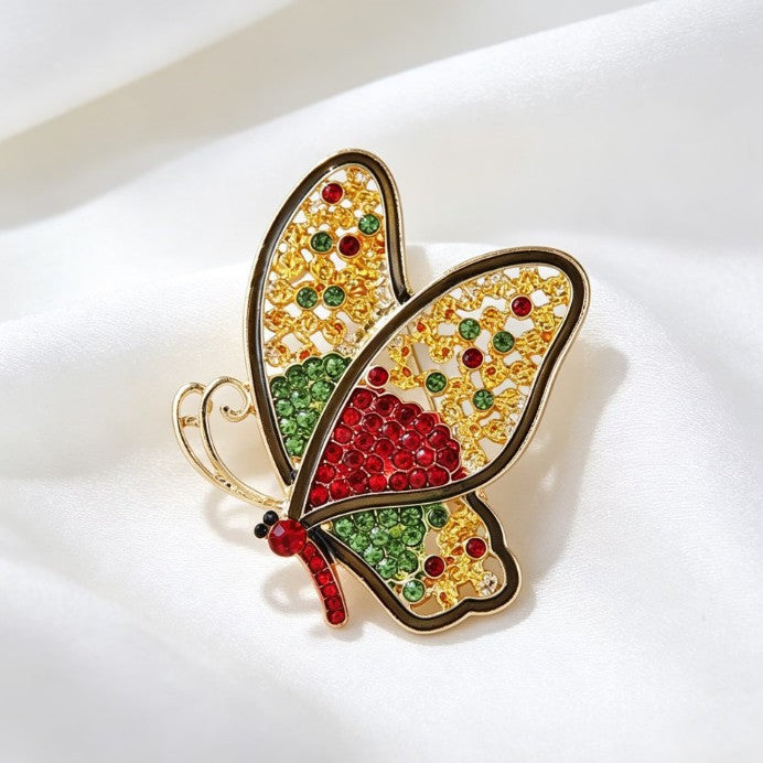 Multi Color Butterfly Gold Plated Rhinestone Brooch For Women Bulk