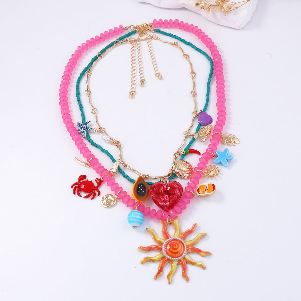 Ocean Sea Face Animal Colorful Beads Multi Layered Necklace Women Bulk