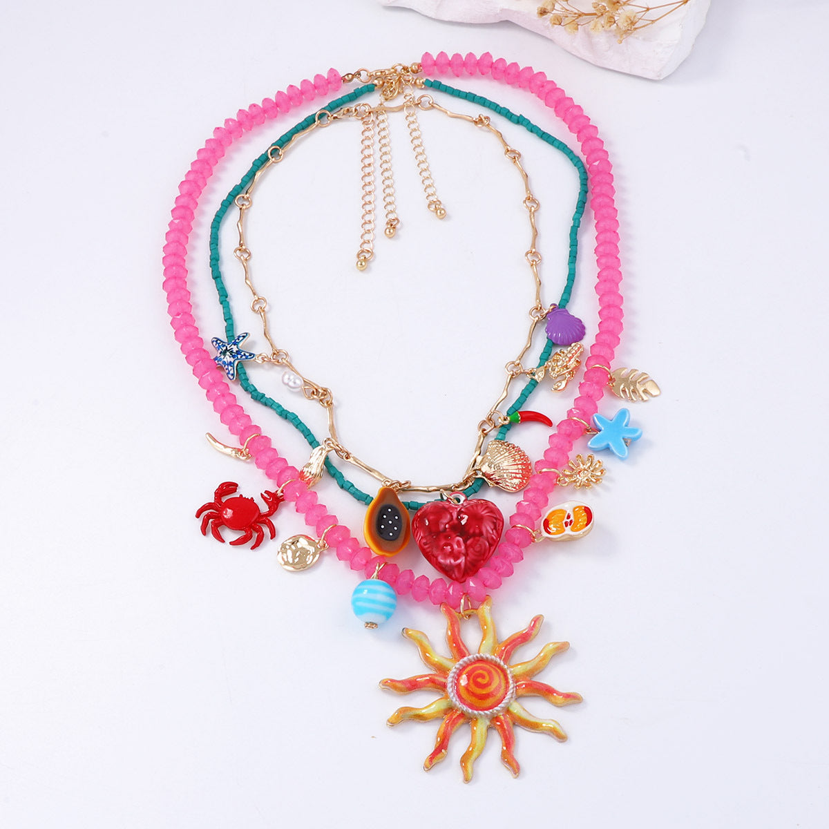 Ocean Sea Face Animal Colorful Beads Multi Layered Necklace Women Bulk
