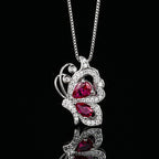 Butterfly Pink Silver CZ Anti Tarnish Necklace Earring Ring Set Bulk