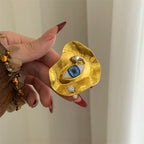 Beaten Finish Evil Eye Gold Blue Silver Adjustable Ring For Women