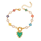 Multi Color Heart Charms Gold Enamel Stainless Steel Bracelet Wholesale
