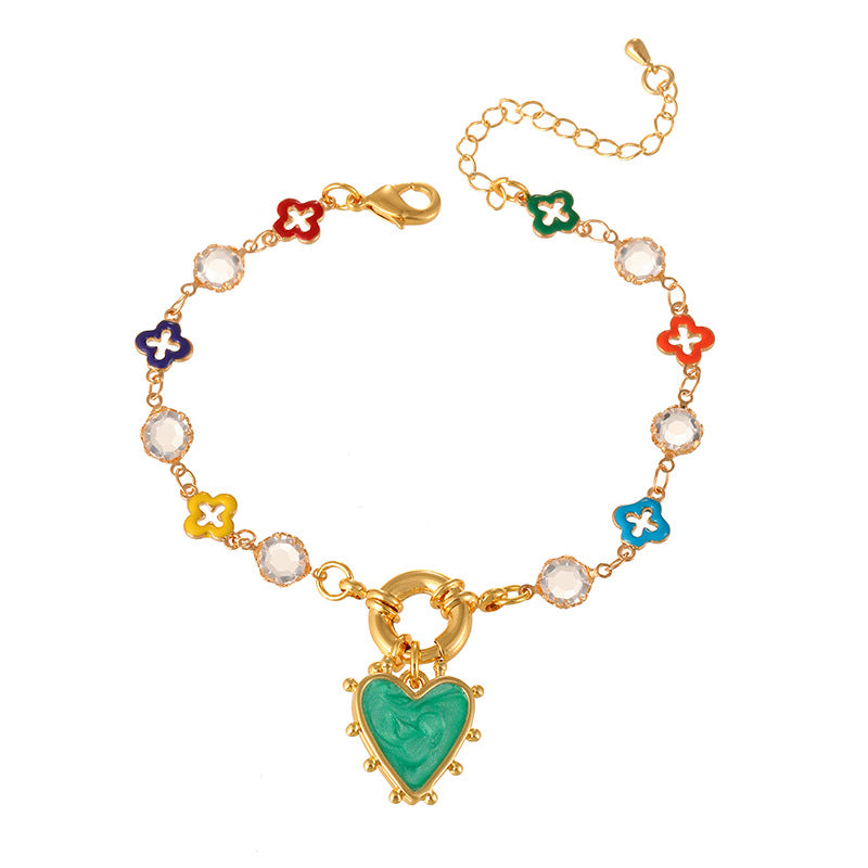 Multi Color Heart Charms Gold Enamel Stainless Steel Bracelet Wholesale