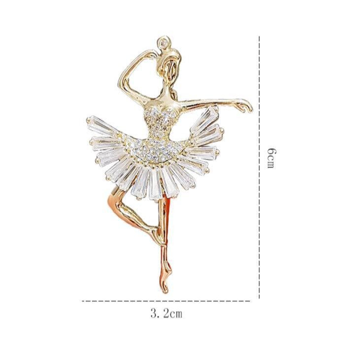 Gold Dancing Ballerina Cubic Zirconia Copper Brooch For Women Bulk