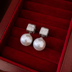 Square CZ Pearl 18K Gold Silver White Anti Tarnish Stud Earring Bulk
