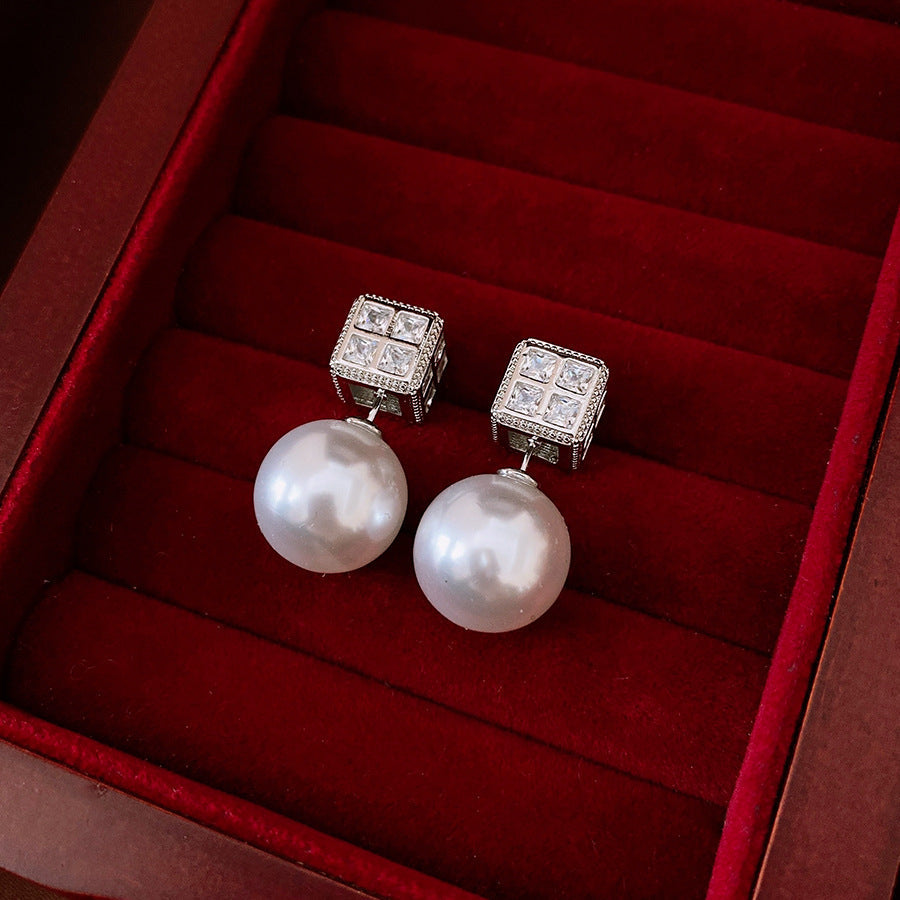 Square CZ Pearl 18K Gold Silver White Anti Tarnish Stud Earring Bulk