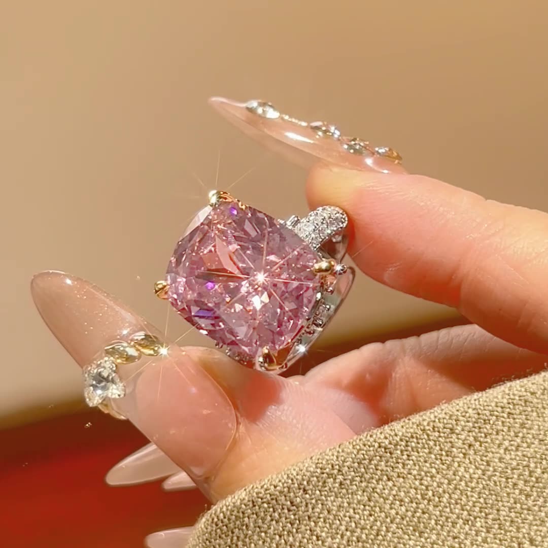 Luxury Silver Pink Green Solitaire CZ Anti Tarnish Free Size Ring Bulk