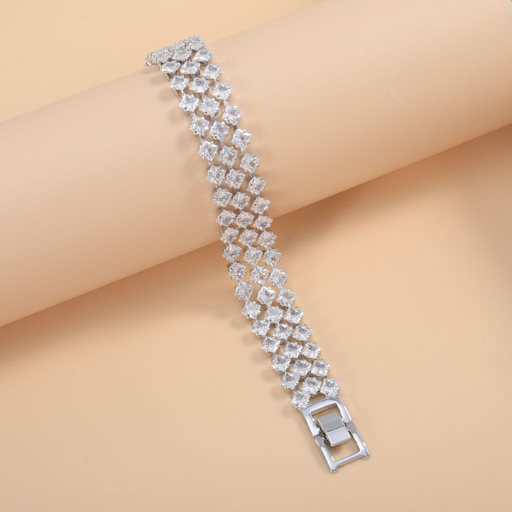 Bulk Star Line Round Cut Gold Silver CZ Anti Tarnish Copper Bracelet