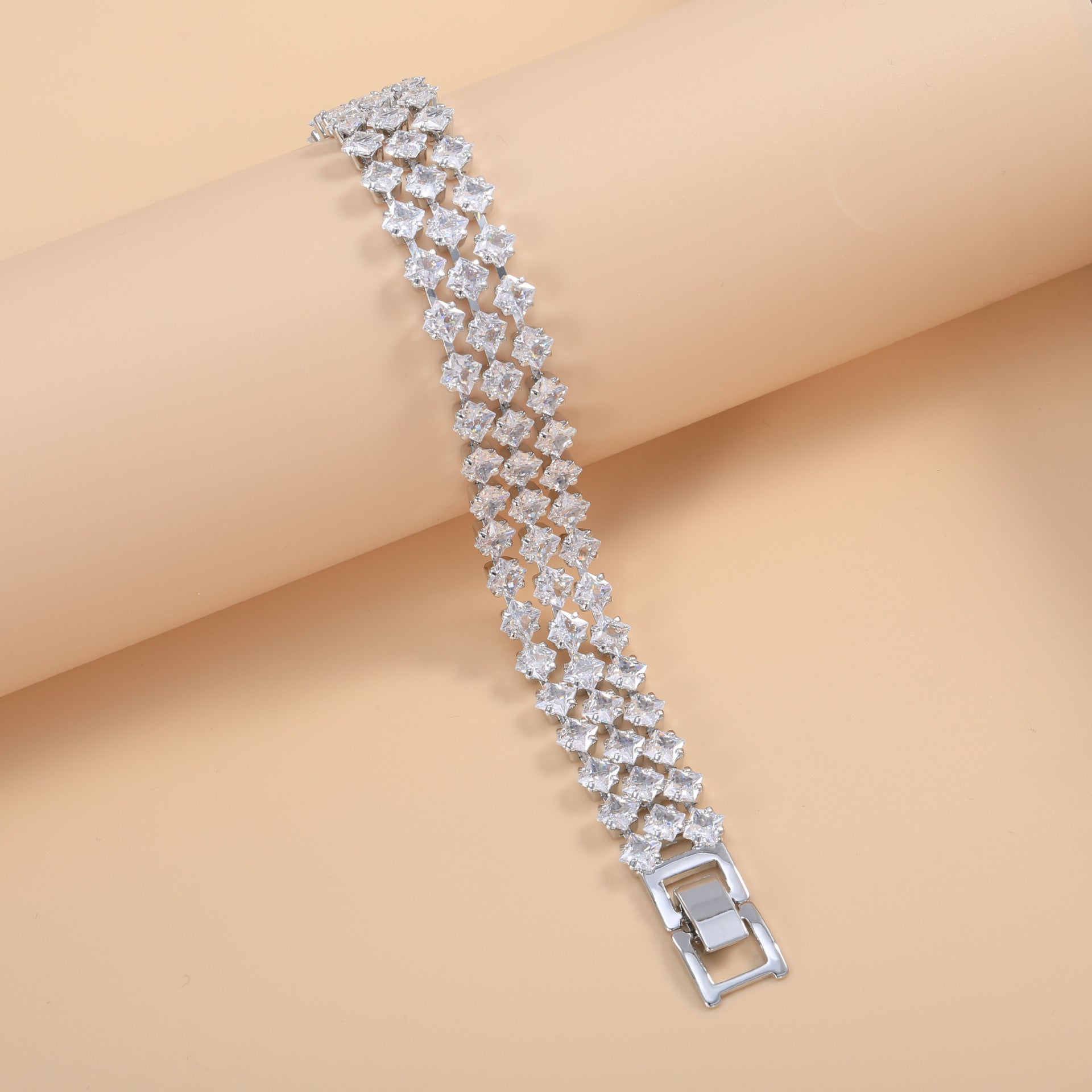 Bulk Star Line Round Cut Gold Silver CZ Anti Tarnish Copper Bracelet