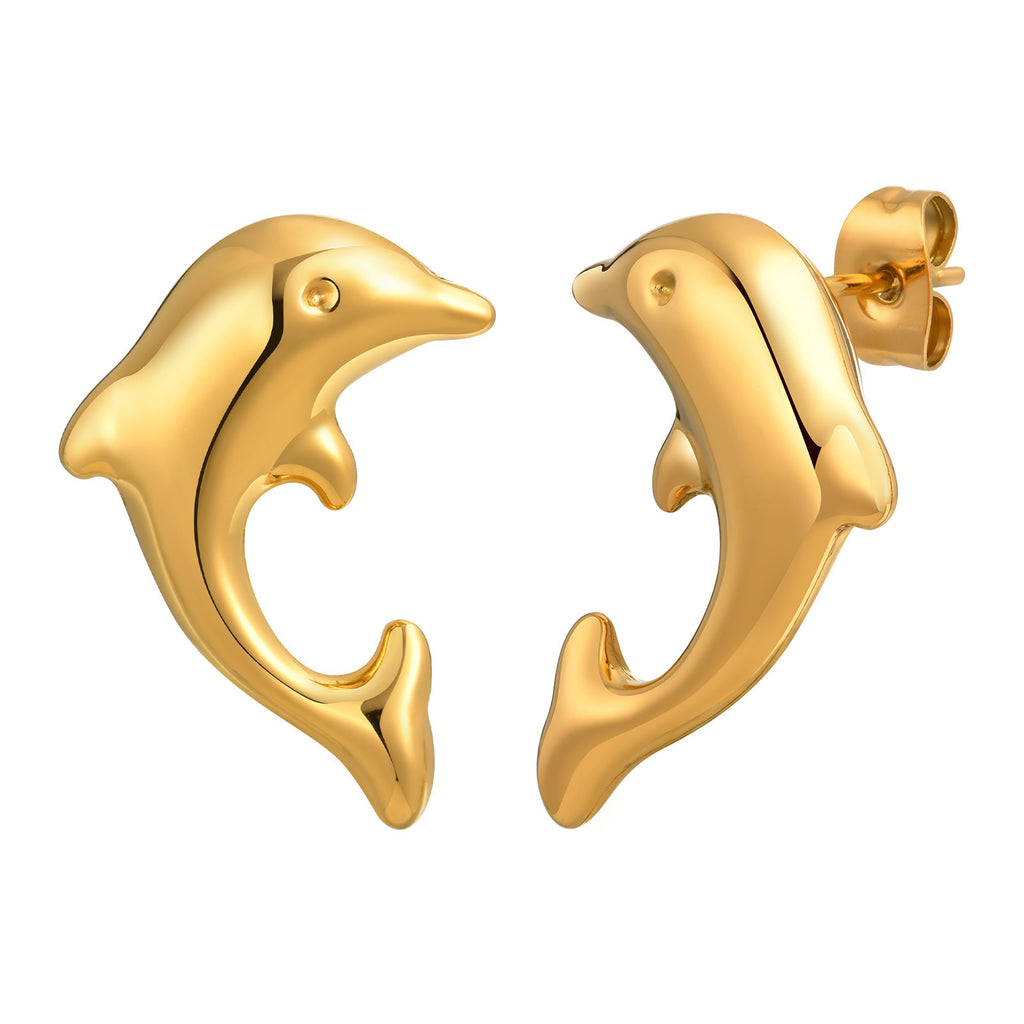 Bulk Modern Dolphin Style Gold Plain Stainless Steel Stud Earrings