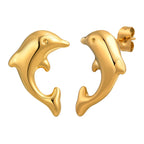Bulk Modern Dolphin Style Gold Plain Stainless Steel Stud Earrings