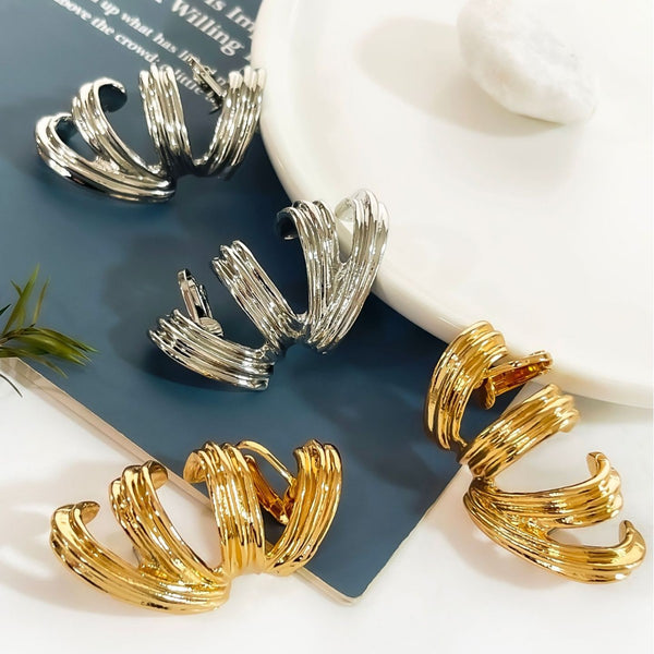 Wave Design Textured Metal Gold Silver Plated Ear Cuff Earrings Bulk Main image