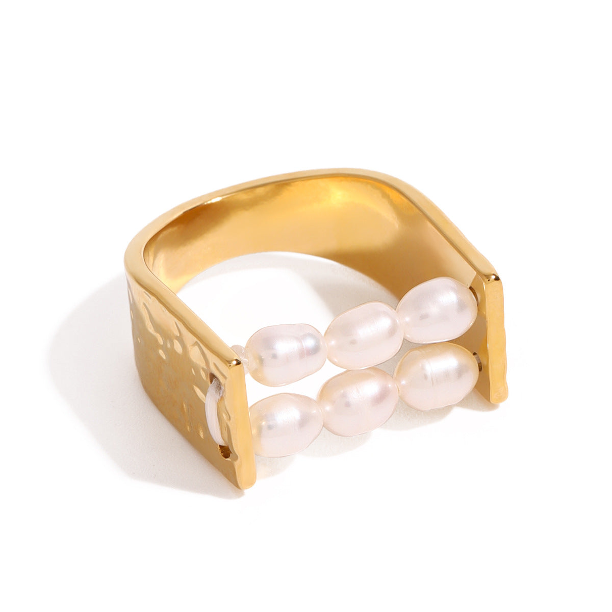 Geometric 18K Gold White Pearl Anti Tarnish Stainless Steel Ring Bulk