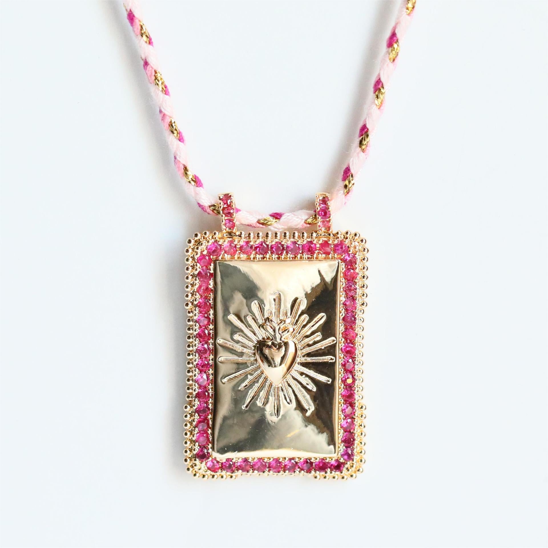 Heart Love CZ 18K Gold Pink Thread Anti Tarnish Necklace Pendant Bulk Secondary image