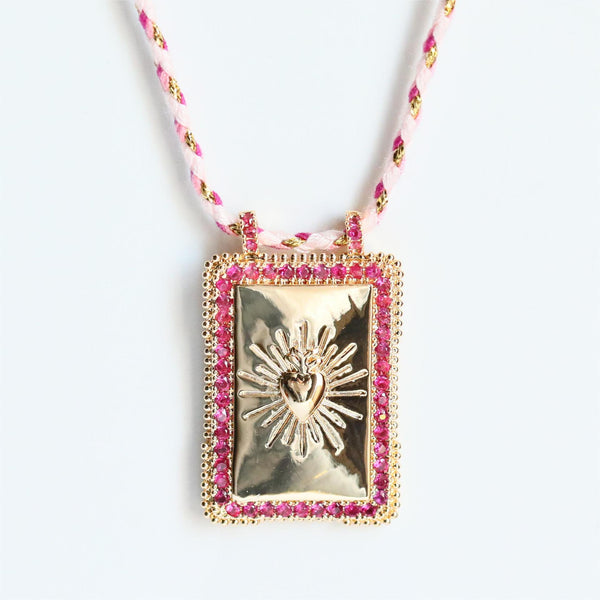 Heart Love CZ 18K Gold Pink Thread Anti Tarnish Necklace Pendant Bulk Secondary image