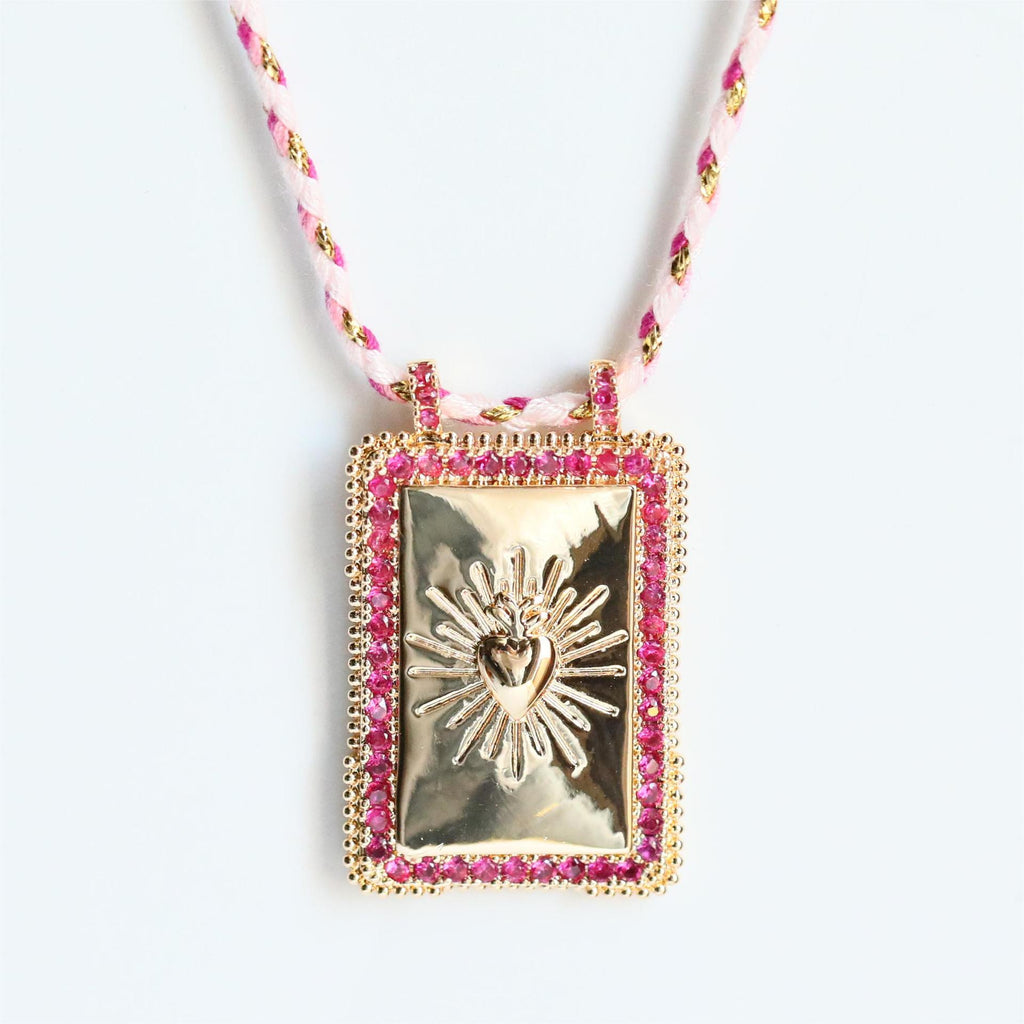 Heart Love CZ 18K Gold Pink Thread Anti Tarnish Necklace Pendant Bulk