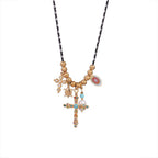Cross Heart Butterfly Gold Blue Black Anti Tarnish Charm Necklace Pack Of 3 For Women