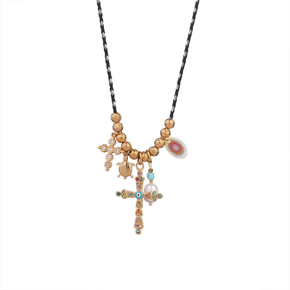 Cross Heart Butterfly Gold Blue Black Anti Tarnish Charm Necklace Pack Of 3 For Women