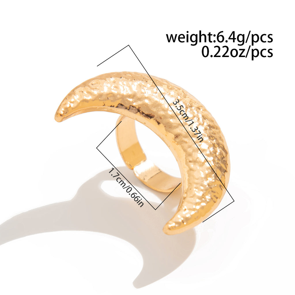 Beaten Finish Crescent Moon 18K Gold Free Size Ring For Women Bulk