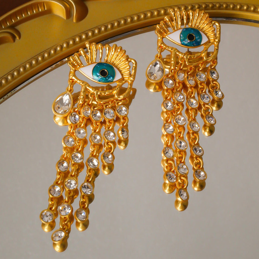 Bulk Evil Eye Gold Plated Crystal Alloy Dangler Statement Earrings