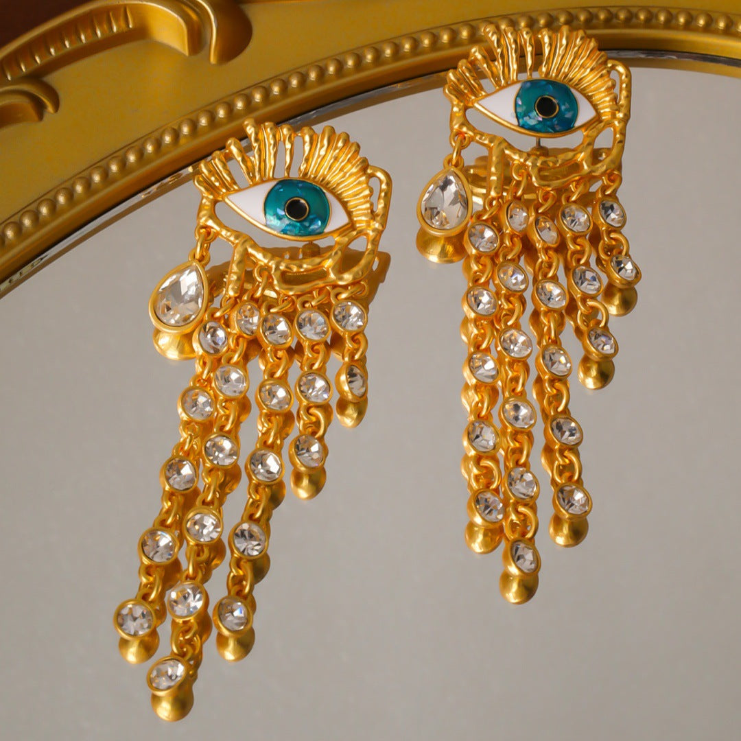 Bulk Evil Eye Gold Plated Crystal Alloy Dangler Statement Earrings