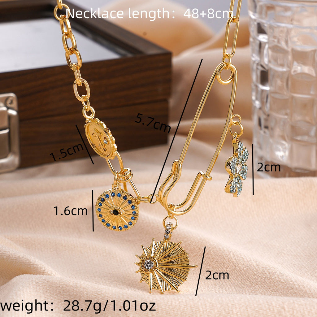 Safety Pin Flower 18K Gold CZ Anti Tarnish Charm Necklace Chain Bulk