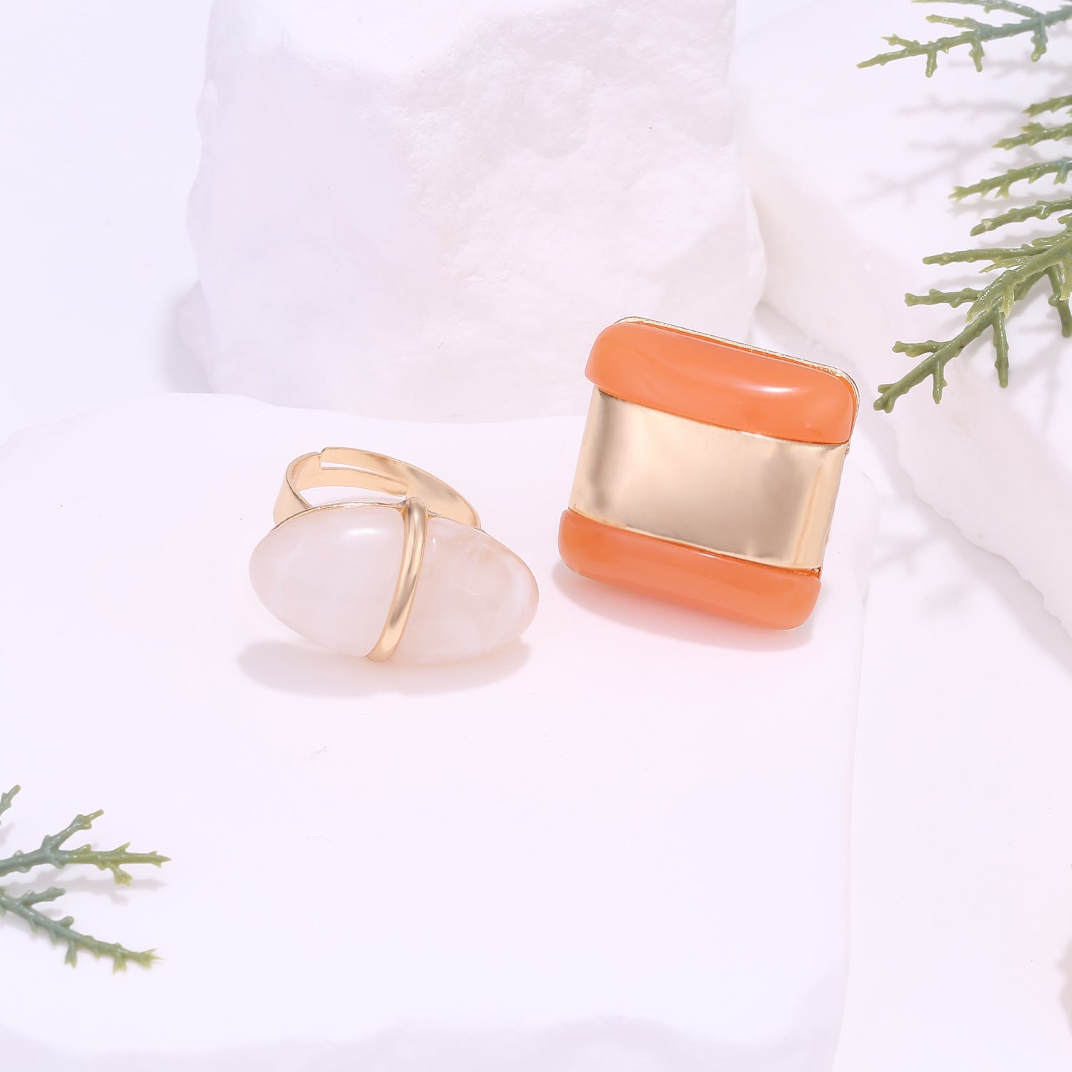Luxury Green & Orange Resin Gold Plated Adjustable Ring For Women Bulk