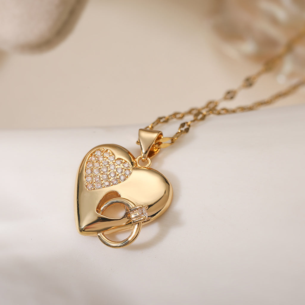 Joint Heart Ring 18K Gold Cubic Zirconia Necklace Pendant Chain Bulk