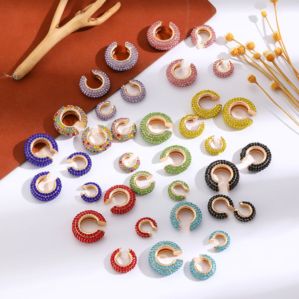 Cubic Zirconia Multi Gemstone 18K Gold Anti Tarnish Stud Ear Cuff Earring Pack Of 4 For Women Main image