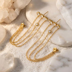 Luxury Triple Chain Gold Plated CZ Copper Drop Earrings Wholesale