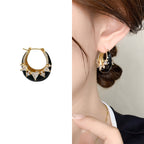 Solitaire Enamel Black 18K Gold Silver Anti Tarnish Hoop Earring Bulk