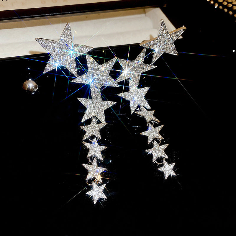 Star CZ Silver White Anti Tarnish Dangler Tassel Earring Bulk