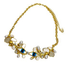 Evil Eye Leaf 18K Gold CZ Enamel Pearl Necklace Earring Set Bulk