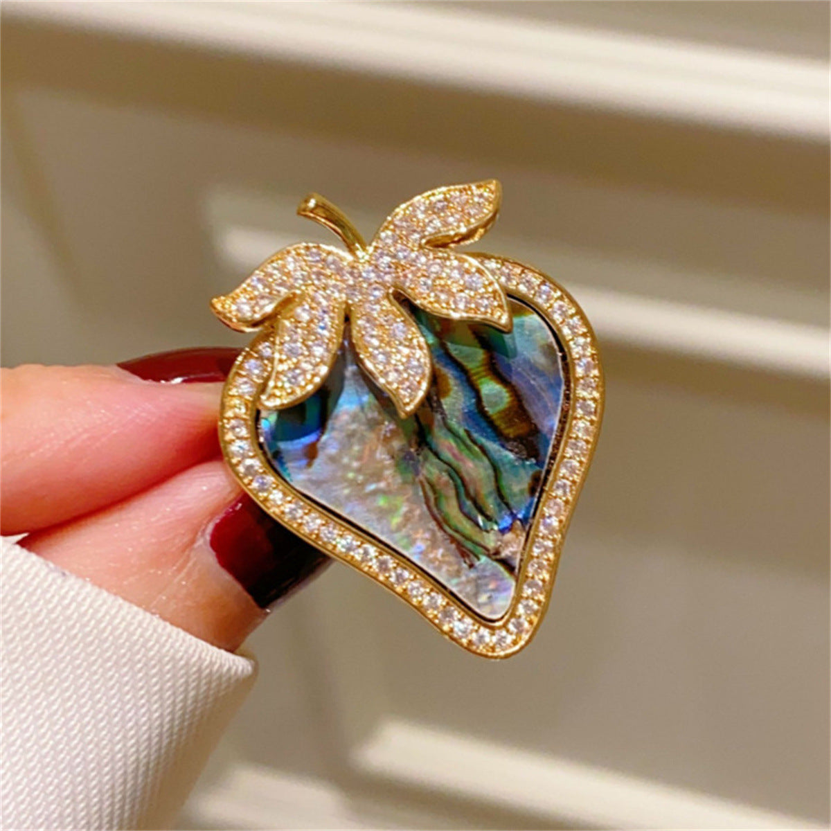 Multi Color Designer Strawberry Gold Abalone Shell Copper Brooch Bulk