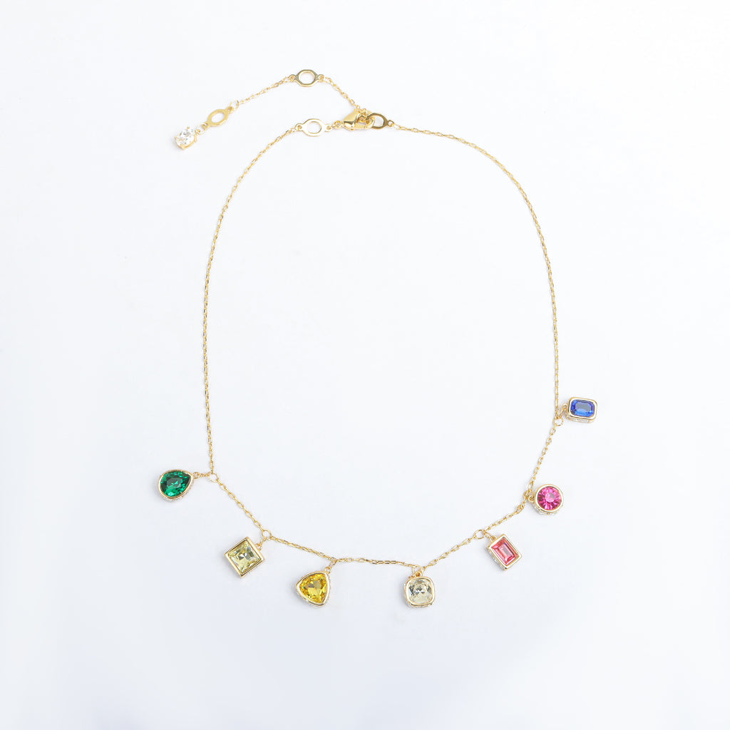 Designer Multi Color Gemstone Gold CZ Copper Necklace Earring Set Bulk