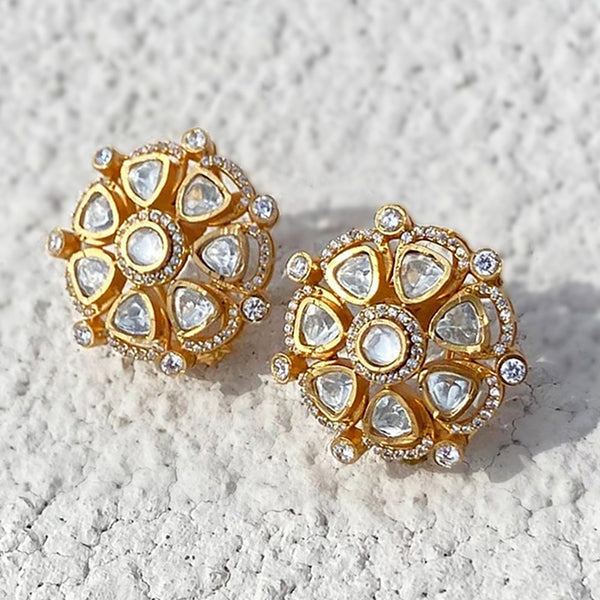 Gold Flower Kundan-Polki Anti Tarnish Copper Stud Earrings Women Bulk Secondary image