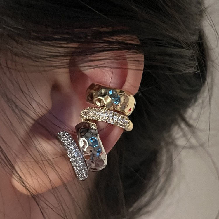Gold Silver Double Band Cubic Zirconia Copper Ear Cuff Earrings Women Bulk