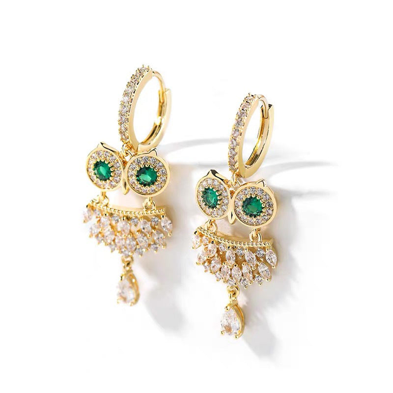 Owl Evil Eye CZ 18K Gold Anti Tarnish Hoop Drop Earring Bulk