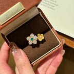 Gold Flower Cubic Zirconia Copper Anti Tarnish Adjustable Ring Women Bulk