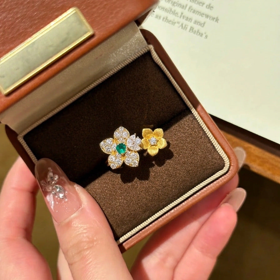 Gold Flower Cubic Zirconia Copper Anti Tarnish Adjustable Ring Women Bulk