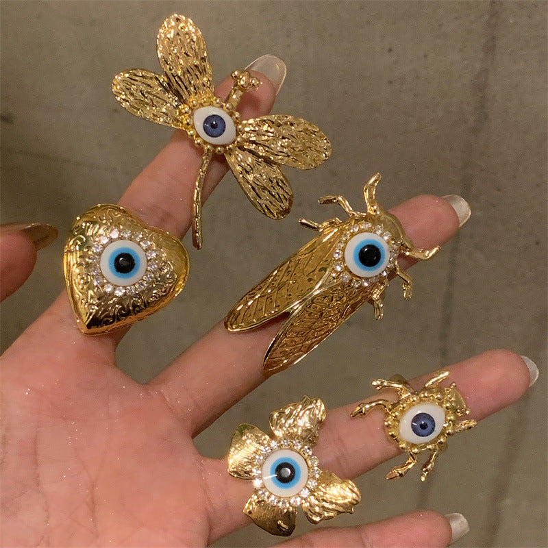 Heart Evil Eye 18K Gold Cubic Zirconia Adjustable Ring For Women Bulk