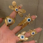 Heart Evil Eye 18K Gold Cubic Zirconia Adjustable Ring For Women Bulk