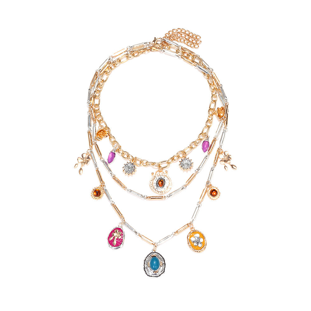 Flower 18K Gold Cubic Zirconia Multi-Layer Charm Necklace Women Bulk